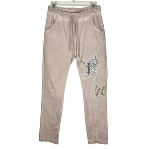 Porter Collective Sequin Star Blush Pink Jogger Style Slouchy Baggy Pants small